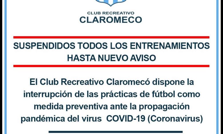 Photo of El Club Recreativo Claromecó suspende entrenamientos