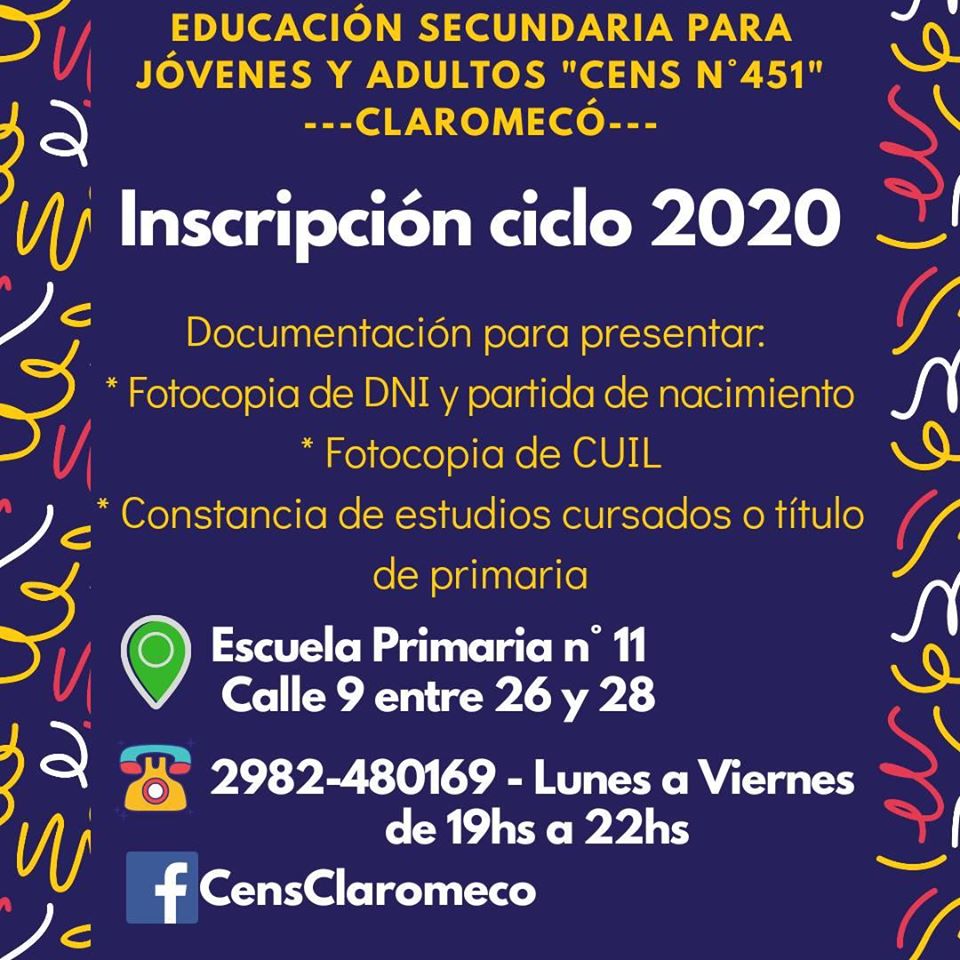 Photo of Se abrieron las inscripciones para el CENS N° 451